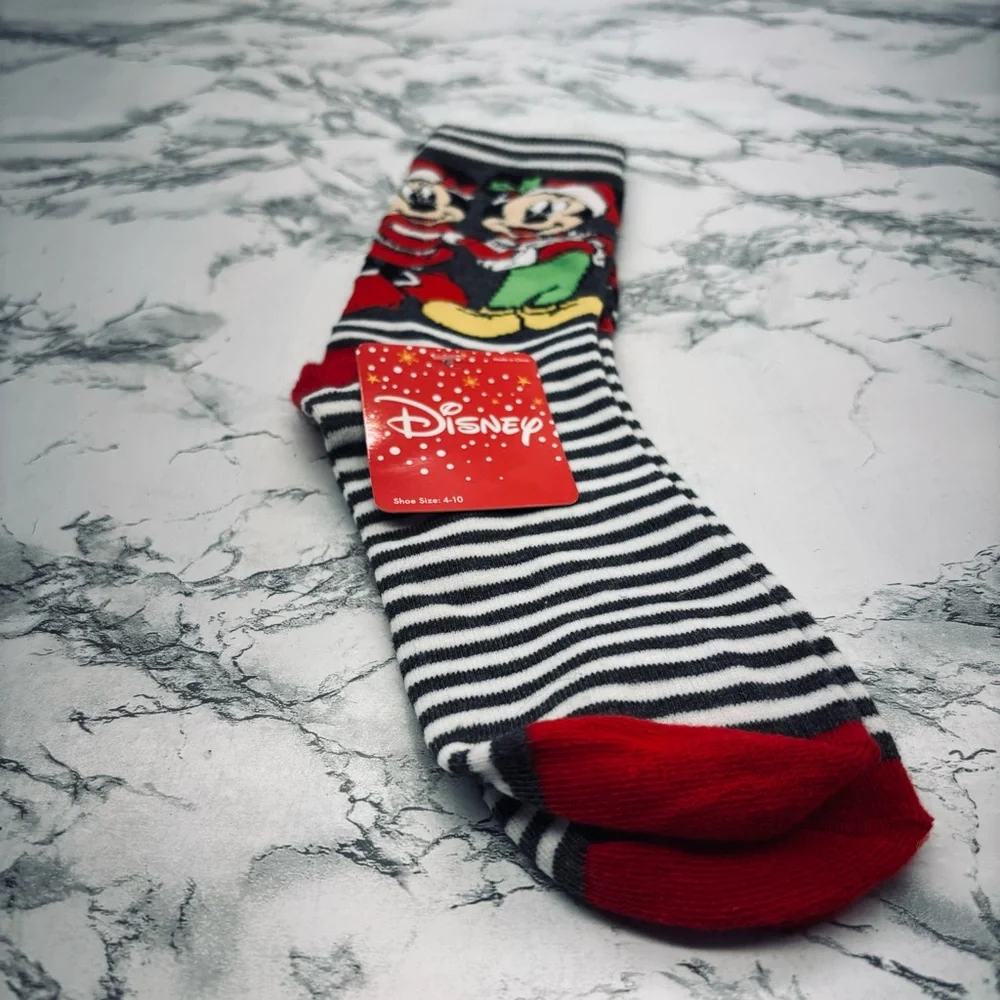 Disney Black and White Striped Socks with Red Toes